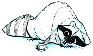☕️ raccoon, coffee, animal, cartoon, cute, relaxing telegram sticker