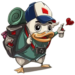 ⚫ pato, desenho animado, mochila, amor, coração, personagem, viagem whatsapp sticker