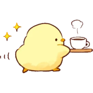 🤩 pollito, animal, amarillo, lindo, kawaii, café, desayuno, bebida whatsapp sticker