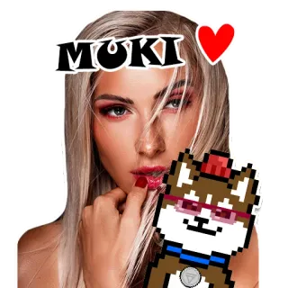 👩‍🦳 MOKI kobieta, serce, pies, pixel art telegram sticker