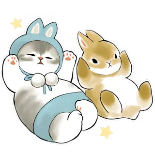 🤗 고양이, 토끼, 귀여운, 동물, 스티커, 만화, 카와이 telegram sticker