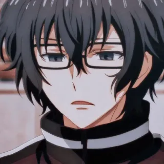 😨 anime, kacamata, rambut hitam, kartun, potret, pria whatsapp sticker