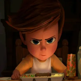 😕 Tim Templeton The Boss Baby dessin animé, animation, en colère, repas, petit-déjeuner telegram sticker