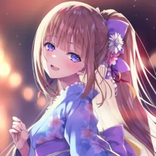 📕 Anime, Fille, Kimono, Violet, Fleurs, Cheveux longs telegram sticker