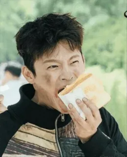 😐 eating, sandwich, man, food whatsapp sticker