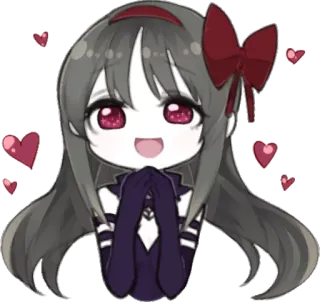 ❤ Anime, Garota, Chibi, Fofa, Corações, Laço, Desenho animado telegram sticker