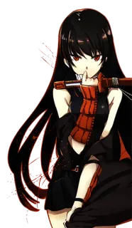 😏 Akame Akame ga Kill! Anime, Zwaard, Meisje, Rode ogen, Zwart haar, Vechter telegram sticker