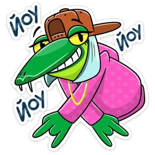 🤘 йоу jacaré, desenho animado, personagem, adesivo, crocodilo, hip hop, casual, divertido telegram sticker