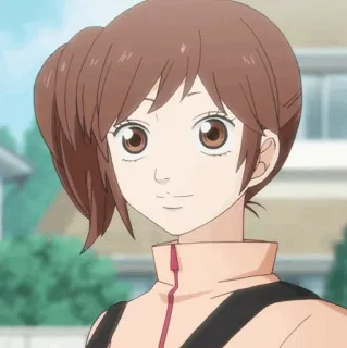 🥡 anime girl, brown hair, smiling, cartoon, woman telegram sticker