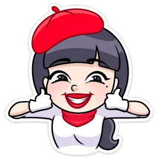 👍 женщина, берет, большой палец вверх, мультфильм, улыбка, счастливый, позитивный, милый telegram sticker