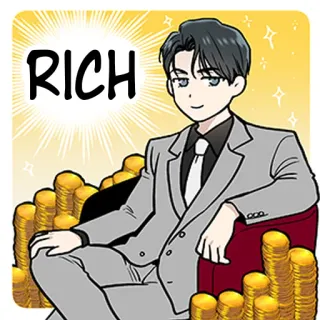 😏 RICH rich, wealth, money, coins, luxury, success, cartoon telegram sticker