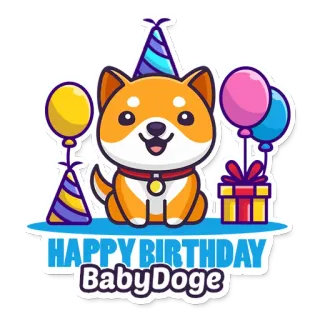 🎉 HAPPY BIRTHDAY BabyDoge doge, baby doge, birthday, party, balloons, celebration, dog telegram sticker