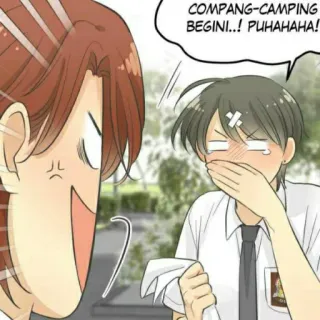 🎧 COMPANG-CAMPING BEGINI..! PUHAHAHA! comic, anime, cartoon, school uniform, laughing telegram sticker