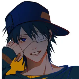 🤙 anime, manga, character, blue hair, eyepatch, hat telegram sticker