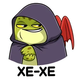 😈 XE-XE frog, cartoon, grim reaper, devil, wings, hood, plotting telegram sticker