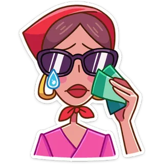 😢 женщина, плачет, грустно, слезы, мультик, стикер, платок, солнцезащитные очки whatsapp sticker