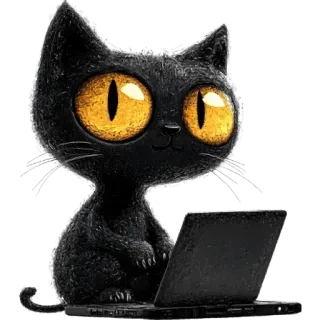 💻 kot, laptop, zwierzę, kreskówka, słodki, czarny kot, komputer whatsapp sticker