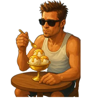 💪 homem, sorvete, óculos de sol, sobremesa, comida, verão, comendo telegram sticker