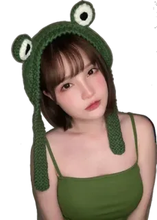 😍 ผู้หญิง, หมวกกบ, สีเขียว, ภาพเหมือน, น่ารัก telegram sticker