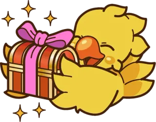 🎁 Chocobo Final Fantasy โชโคโบะ, ไฟนอลแฟนตาซี, วิดีโอเกม, ของขวัญ, น่ารัก, นกสีเหลือง telegram sticker