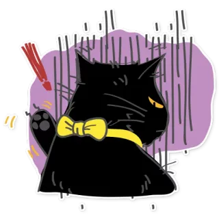 😨 cat, black cat, bow tie, cartoon, sticker, cute, angry, annoyed telegram sticker