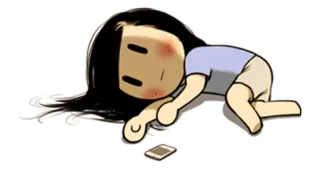 😞 cartoon, tired, sleeping, phone, lying down, exhausted telegram sticker