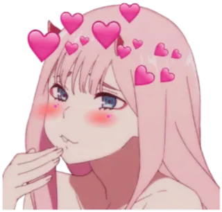 😂 Zero Two Darling in the Franxx Anime, Ragazza, Capelli rosa, Cuori, Carina, Zero Two, Darling in the Franxx telegram sticker