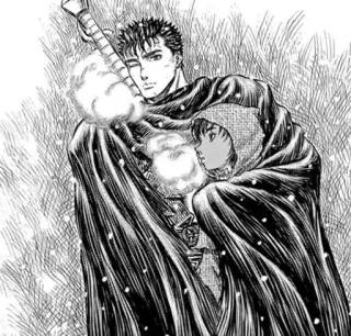 🖤 Guts Berserk anime, manga, sword, cape, fantasy, couple, snow whatsapp sticker