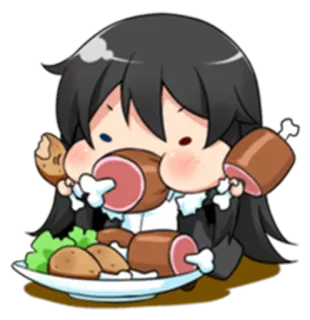 🍖 anime, food, eating, meat, chibi, cartoon, hungry telegram sticker