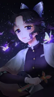 🖤 Shinobu Kocho Demon Slayer Аниме, Клинок, рассекающий демонов, Шинобу Кочо, Бабочка, Фиолетовый whatsapp sticker