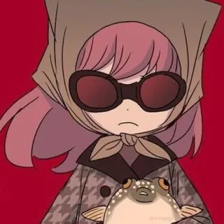 🕶 anime, dibujo animado, mujer, pez, gafas, bufanda, puchero telegram sticker