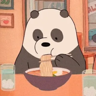 💈 Panda We Bare Bears dessin animé, nourriture, nouilles, ramen, panda, ours, manger telegram sticker