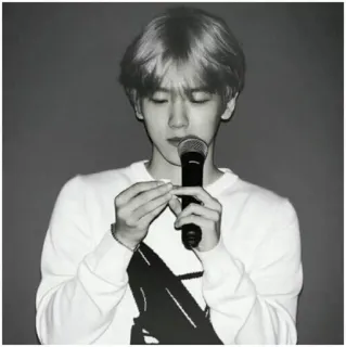 ☁️ Baekhyun, K-pop, piosenkarz, mikrofon, czarno-białe, portret telegram sticker
