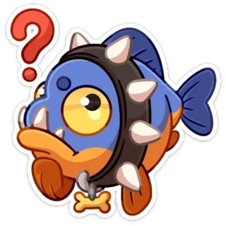 🤔 ปลา, ปลาปิรันยา, เครื่องหมายคำถาม, การ์ตูน, สัตว์, สติกเกอร์, ตลก, น่ารัก telegram sticker