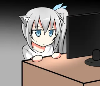 😶 аниме, девушка-кошка, компьютер, скучно, мультфильм telegram sticker