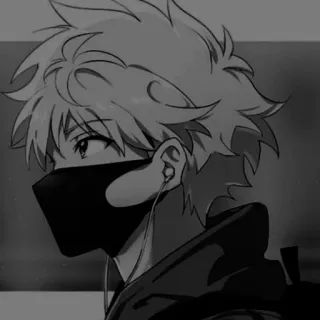 🖤 Anime, Maska, Monochromatyczny, Chłopak, Słuchawki, Postać telegram sticker