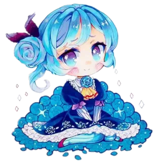 ☺️ ちび, アニメ, かわいい, 女の子, 青, ドレス, 漫画 telegram sticker