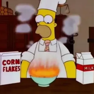 🔥 Homer Simpson The Simpsons CORN FLAKES MILK Homer Simpson, Corn Flakes, Latte, Colazione, Cartone animato telegram sticker