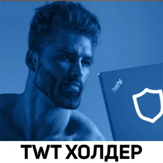 😎 TWT ХОЛДЕР Meme, Meme internet, Gigachad, Bleu, Ordinateur portable, Homme telegram sticker