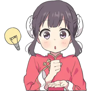 💡 anime, chica, bombilla, idea, linda, vestido chino, expresión telegram sticker