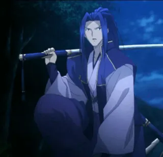 🎐 anime, sword, blue hair, japanese, warrior telegram sticker