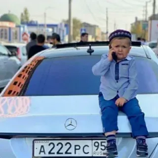 🚘 A222PC 95 boy, car, Mercedes, phone, hat telegram sticker