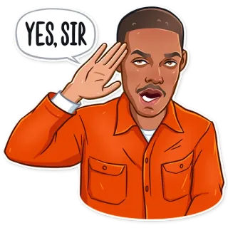 👌 YES, SIR salut, dessin animé, orange, oui chef, homme telegram sticker