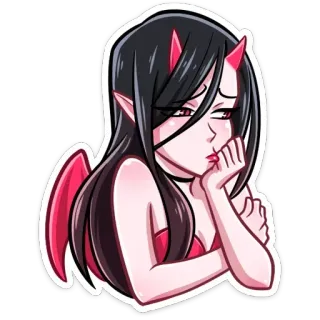 😣 демон, дьявол, девушка, аниме, милый, грустный, гот whatsapp sticker