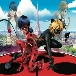 ❤️‍🔥 Ladybug and Cat Noir Miraculous: Tales of Ladybug & Cat Noir Ladybug, Cat Noir, Miraculous, cartoon, Paris, Eiffel Tower, superhero whatsapp sticker