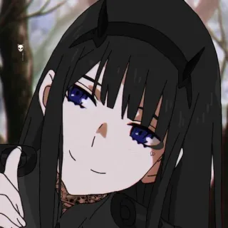 🖤 Аниме, Персонаж, Женщина, Черные Волосы, Рога telegram sticker