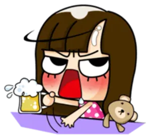 🍺 cartoon, woman, beer, exhausted, cute, girl, teddy bear whatsapp sticker