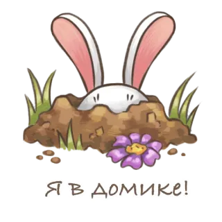 🐰 Я в домике! bunny, rabbit, hiding, hole, cute, flower, cartoon telegram sticker