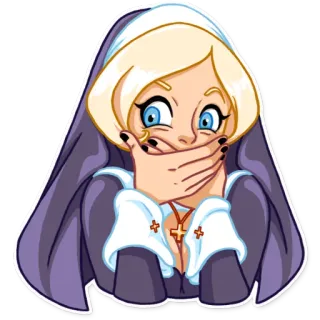 🤐 nun, religious, cartoon, woman, character, sticker telegram sticker