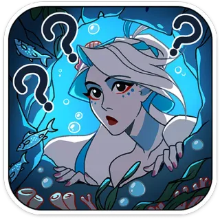 ❓ mermaid, question marks, underwater, ocean, cartoon, fish, fantasy whatsapp sticker